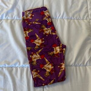 LuLaRoe Cupid Valentine Purple Leggings with Red and Gold Pattern
